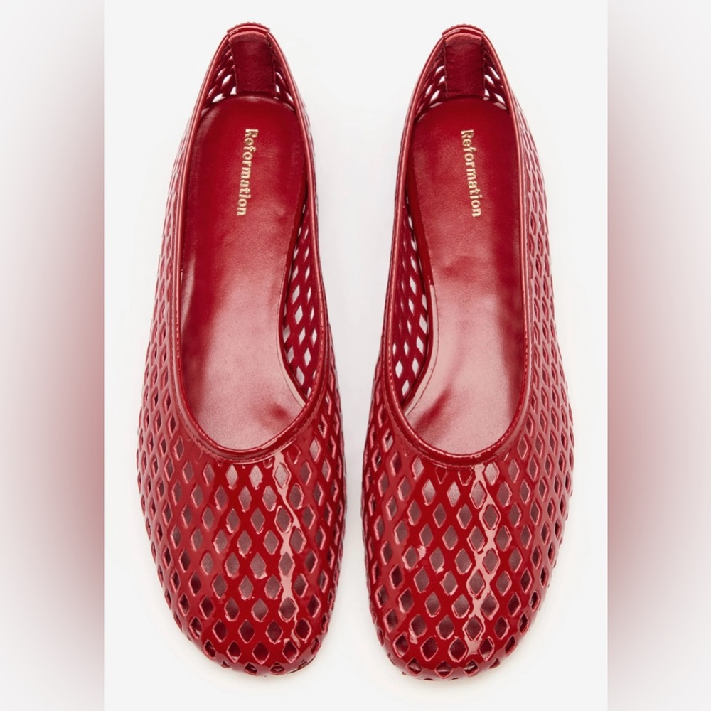 Reformation Scarlet Patent Leather Mesh Flats
